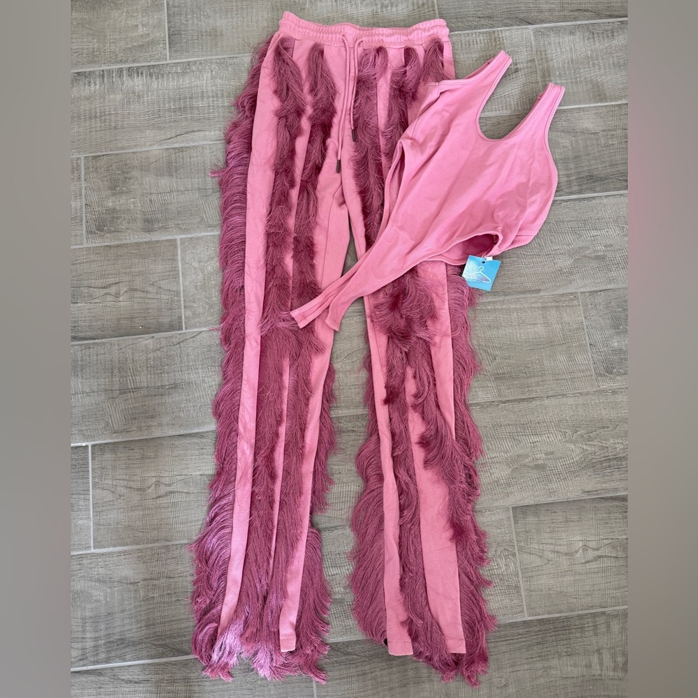 Mina Monroe Two Piece Pink Fringe Set